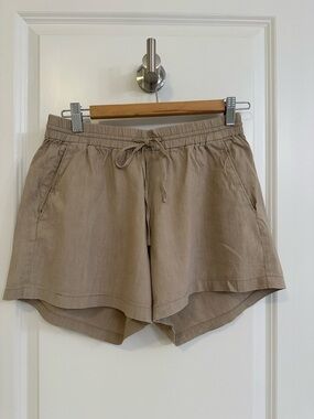Theory Taupe Drawstring Linen Shorts